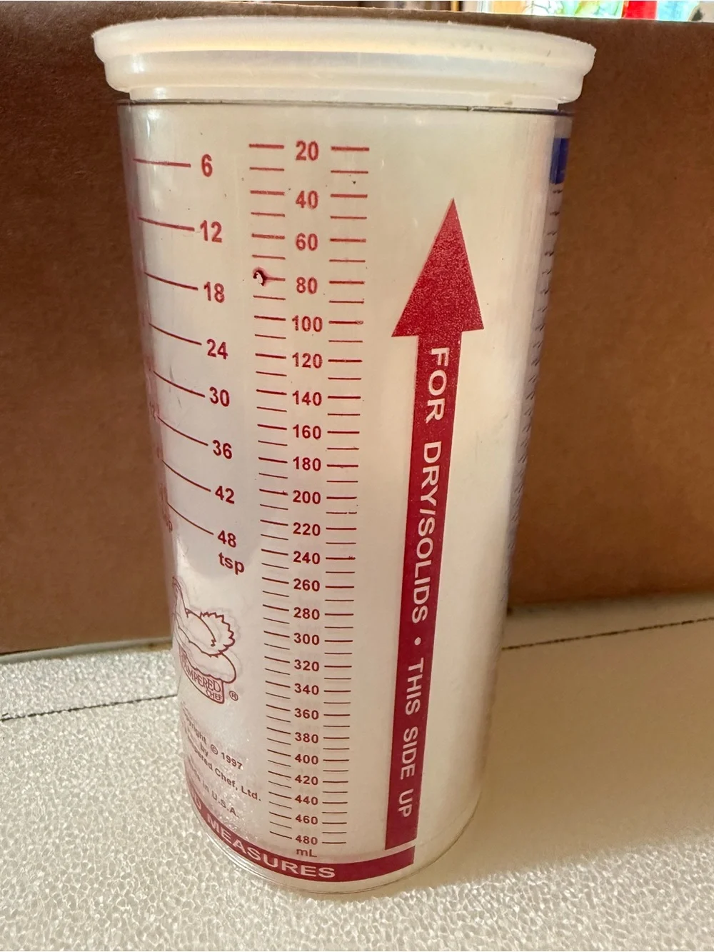 Vintage 1997 The Pampered Chef Clear Measuring Cup with Red Markings and Logo